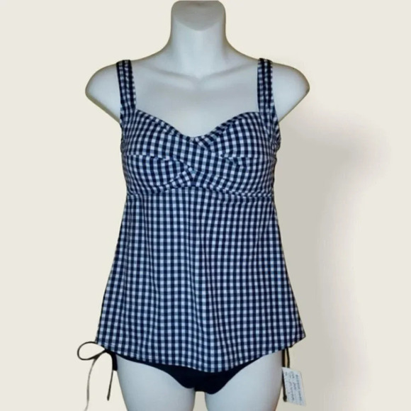 Navy & white checked tankini‎ size 8 - Picture 1 of 6
